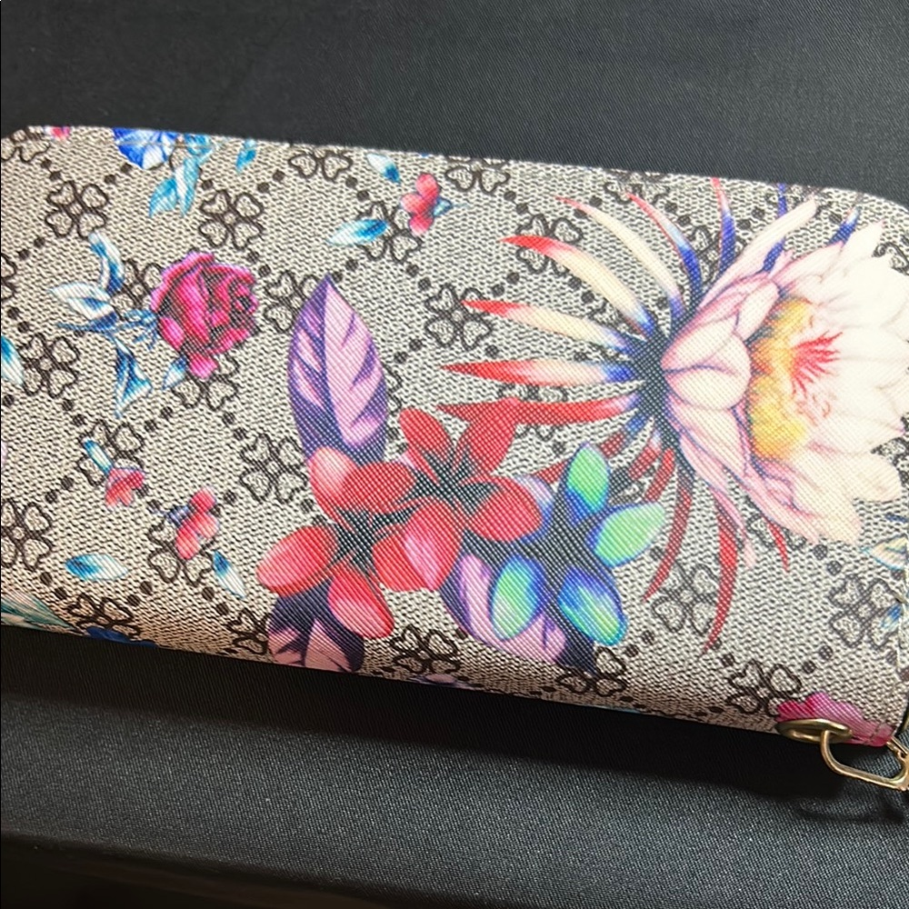New canvas double zip floral wallet